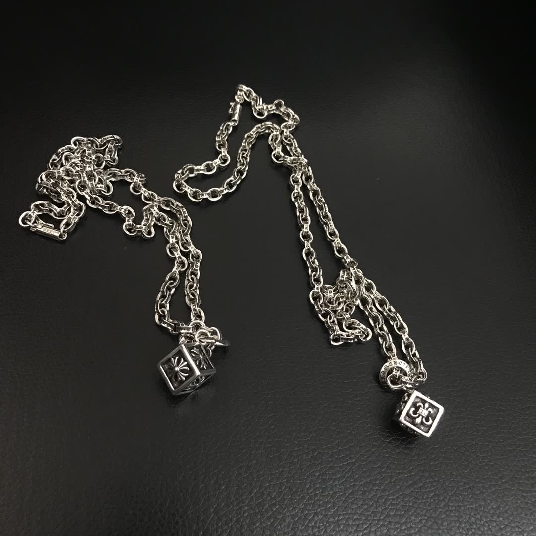 Chrome Hearts Silver Chain Necklace with Square Charm